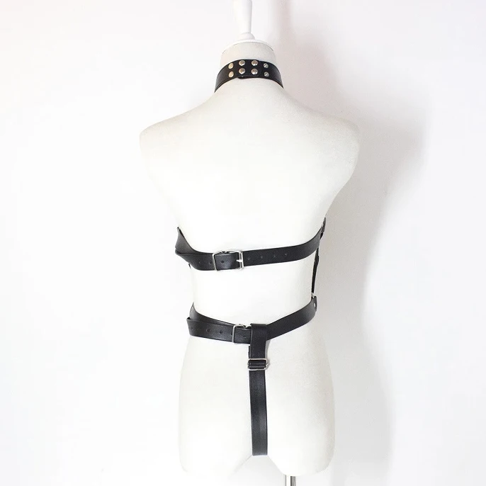 黑色皮带调情身体马具性感女式系带长裤束缚衣服异国情调皮革女式内衣