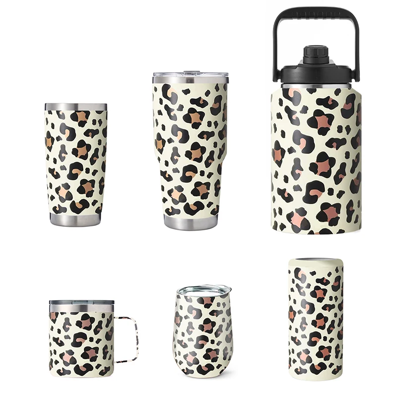 

leopard print Stainless Steel Water Bottle Reusable Leakproof Double Wall Insulated Vacuum Flask for Kids with Handle Lid