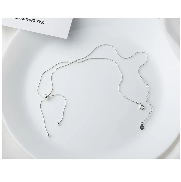 

Wholesale Adjustable Round Beads Real 925 Sterling Silver Snake Chain Pendant Necklace Women Choker Fine Jewelry, As picture