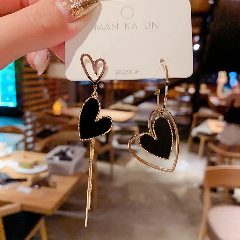 

fashion jewelry trendy black drop heart dangle earring