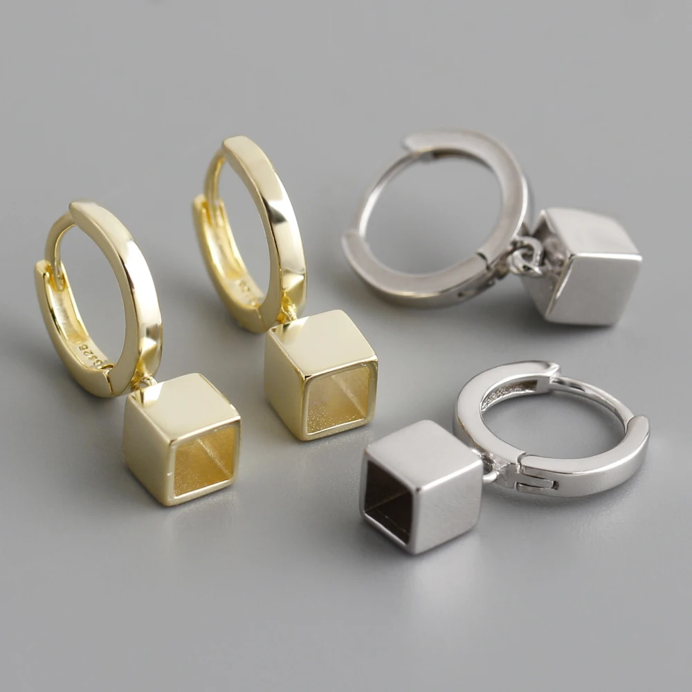 Ins Fashion 925 Silver Plain Simple square Block Hoop Earrings Jewelry 18K Gold Plated Dangle Hoop Earrings for Women