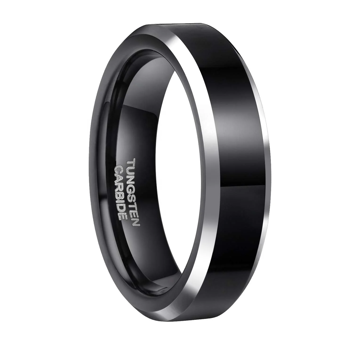 OAHLAN Wholesale Personalized 6mm 8mm Black Tungsten Wedding Bands High Polished Finish Couple Ring Comfort Fit for Men Women