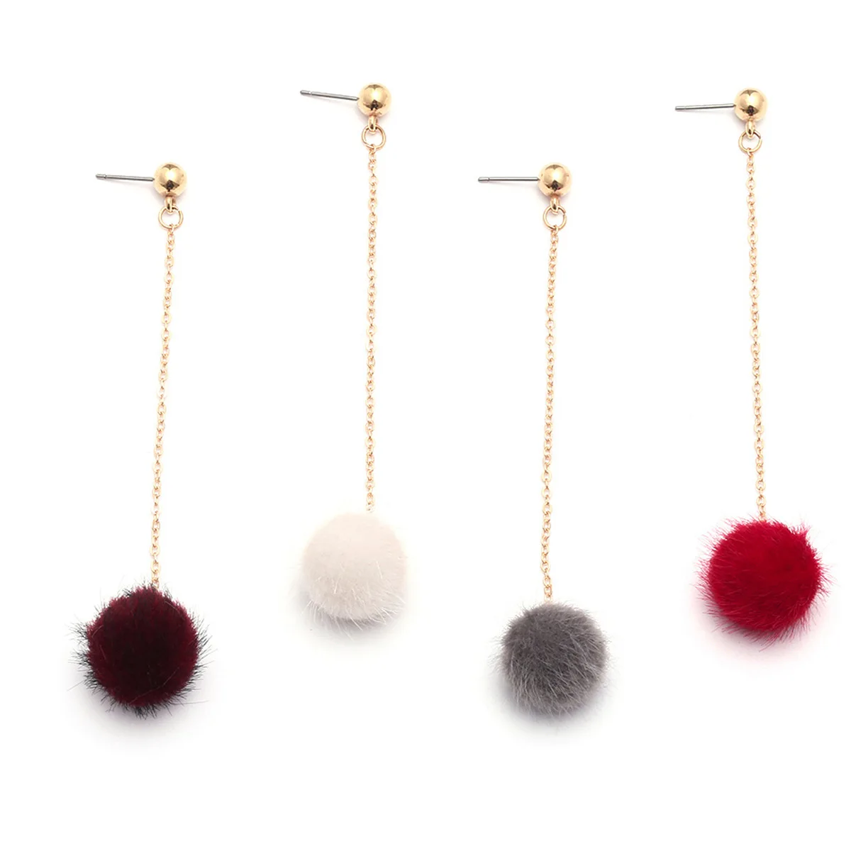 

2021 Ball Top Drop Earrings Cute Autumn and Winter Plush Drop Earrings Elegant Earrings Match For Overcoat, As picture