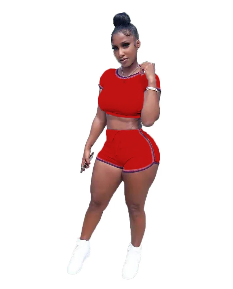 

2021 new summer solid color 2 piece short sportswear women clothing two piece shorts set, White,yellow,orange,red, black