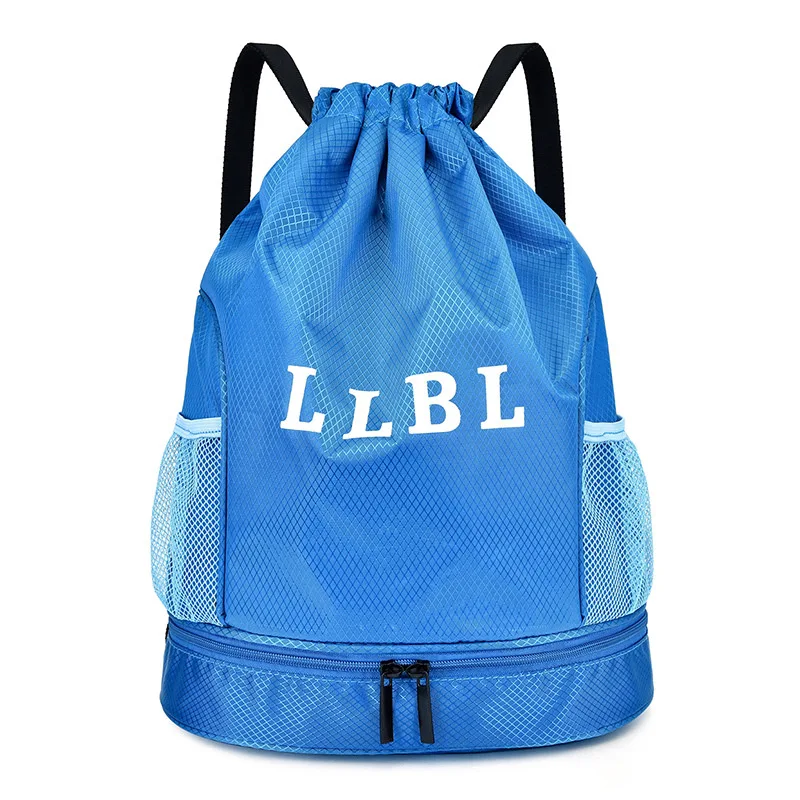 

OB145 New design oxford bottom compartment dry wet separate logo customized sports waterproof drawstring backpack, Picture