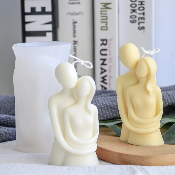 

DIY Handmade Epoxy Resin Aromatherapy Candle Plaster Mold Nordic Style Couple in Hug Statue Silicone Candle Mold