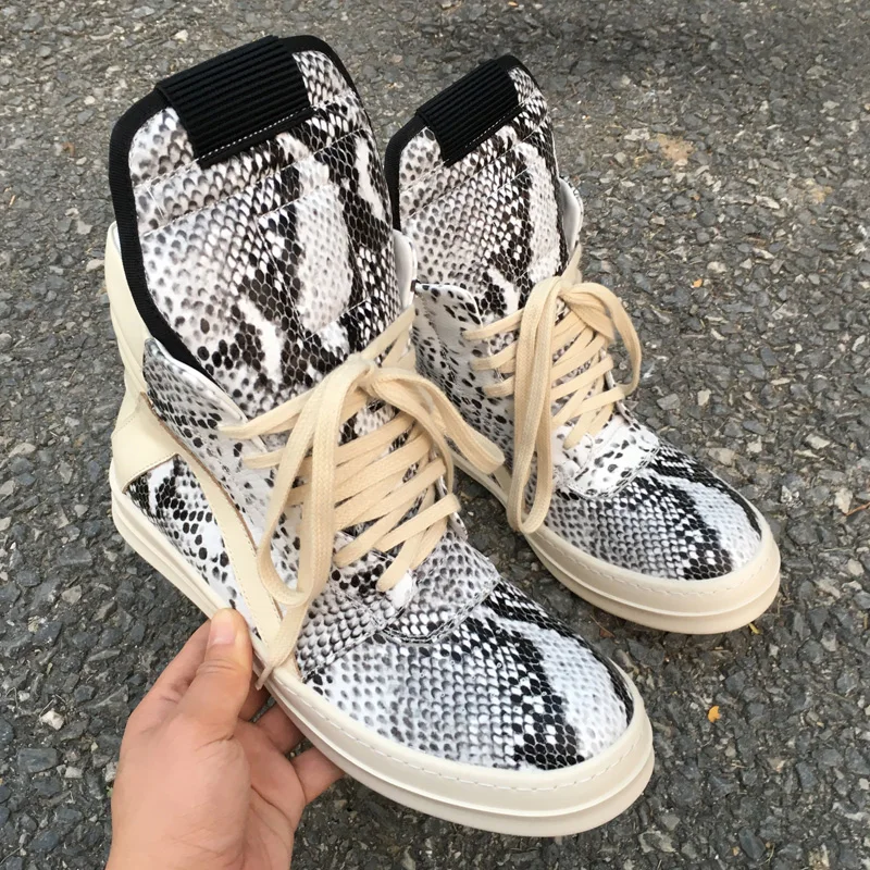 

Owens Sneakers Snake Skin Pattern Shoes Thick Soled Casual Men's High Profile Shoes Lace up Inverted Triangle Men's Trendy Shoes