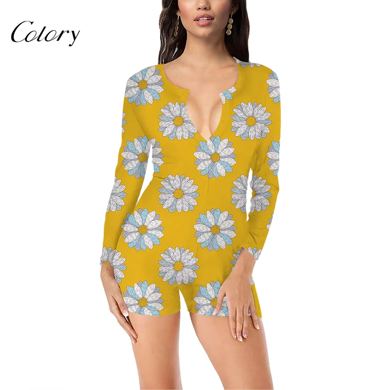 

Colory Customized Sleepwear Jumpsuit With Sleeves Flower Onesie, Picture shows