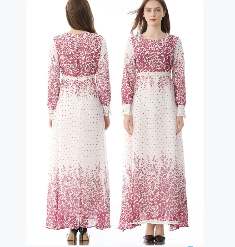 

100% Polyester Maxi Dresses Floral Print Vintage Long Dress Long Sleeve Casual Dresses for Girls