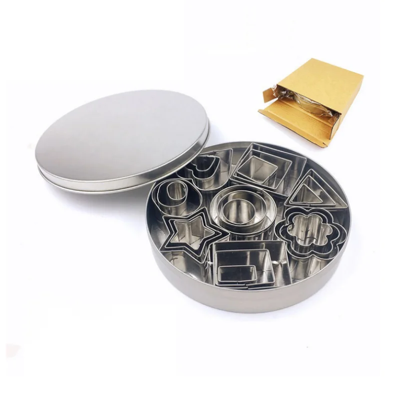 

24pcs stainless steel Halloween diy baking tools heart star round square flower shape biscuits mold cookie cutter set, Silver