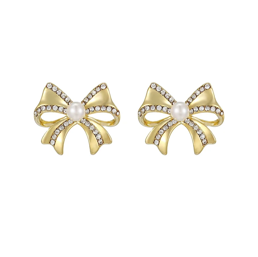 

YM earring-1000 xuping jewelry Customized simple retro elegant bow diamond 14K gold-plated Women's earrings