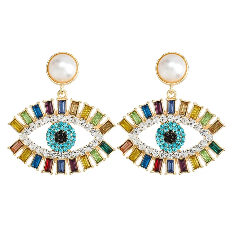 

2021 Fashion Vintage Cute Rainbow Crystal Rhinestone Pearl Red Heart Seed Beaded Eye Drop Earrings for Women Jewelry, Gold