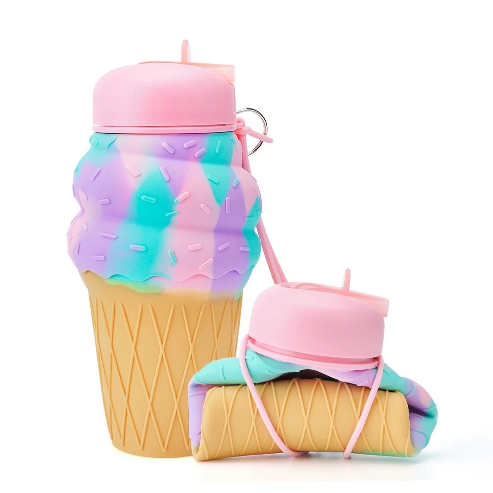 

Custom Eco-friendly Collapsible Silicone Ice Cream Water Bottle For Kids, Camouflage