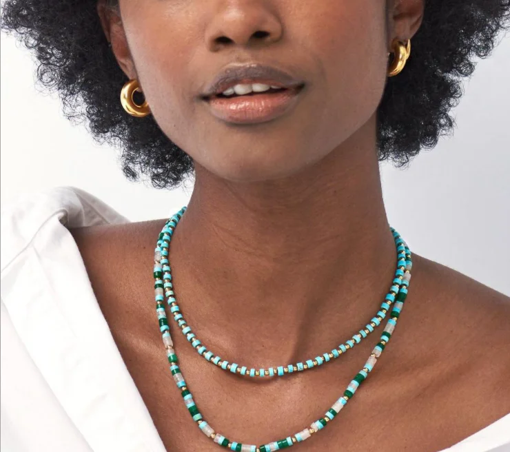 

2022 hot handmade natural stone necklace for woman Bohemia colorful gemstone beaded jewelry elegant lady sweater necklace, As picture, can be customized