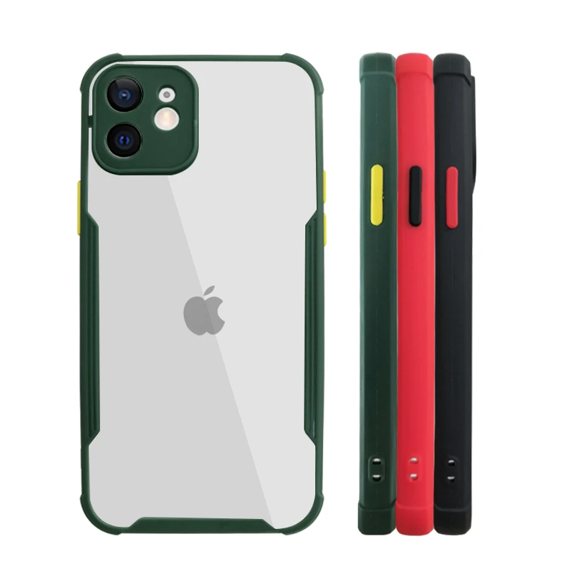 

Apple transparent anti-drop frame PC TPU button multi-color mobile phone case for iPhone 12 13 Pro Max for iphone case