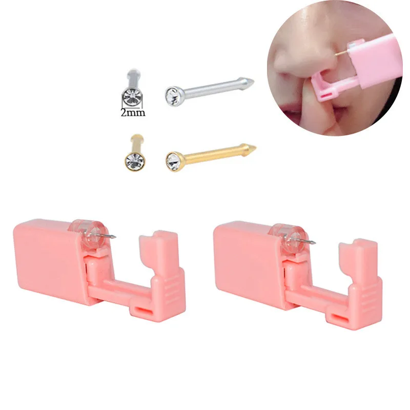 

YICAI Disposable Safe Sterile Nose Lip Ear Gun 316l Stainless Steel Safe Piercing Machine Kit Ear Piercing Gun, Pink