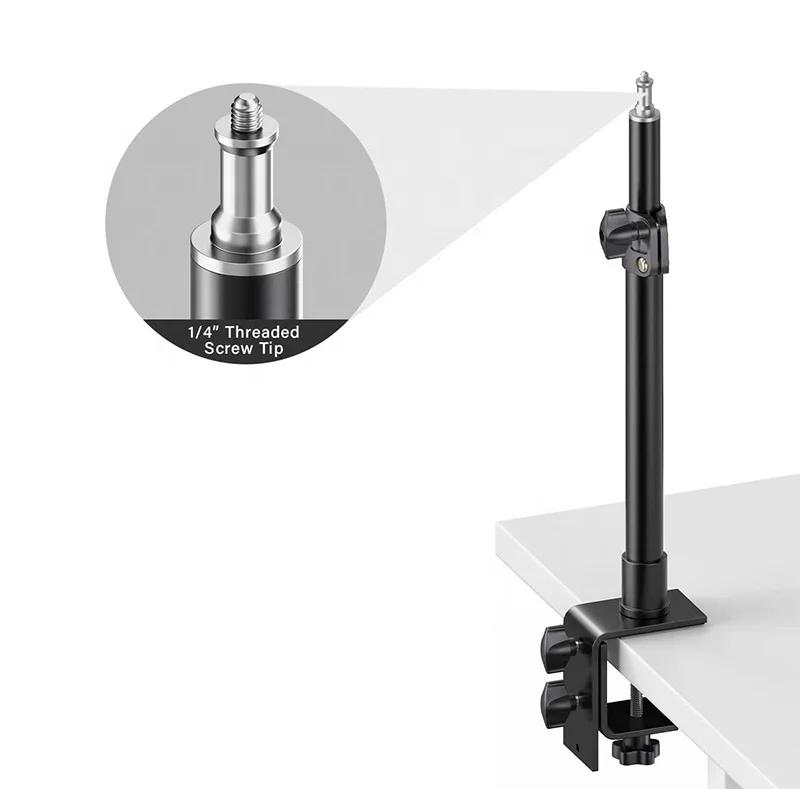 

Adjustable Universal Table Desk Clamp Mount Stand 1/4' Screw Tip Tablet Bracket Foot For DSLR DC Camera Camcorder Ring Light, Black