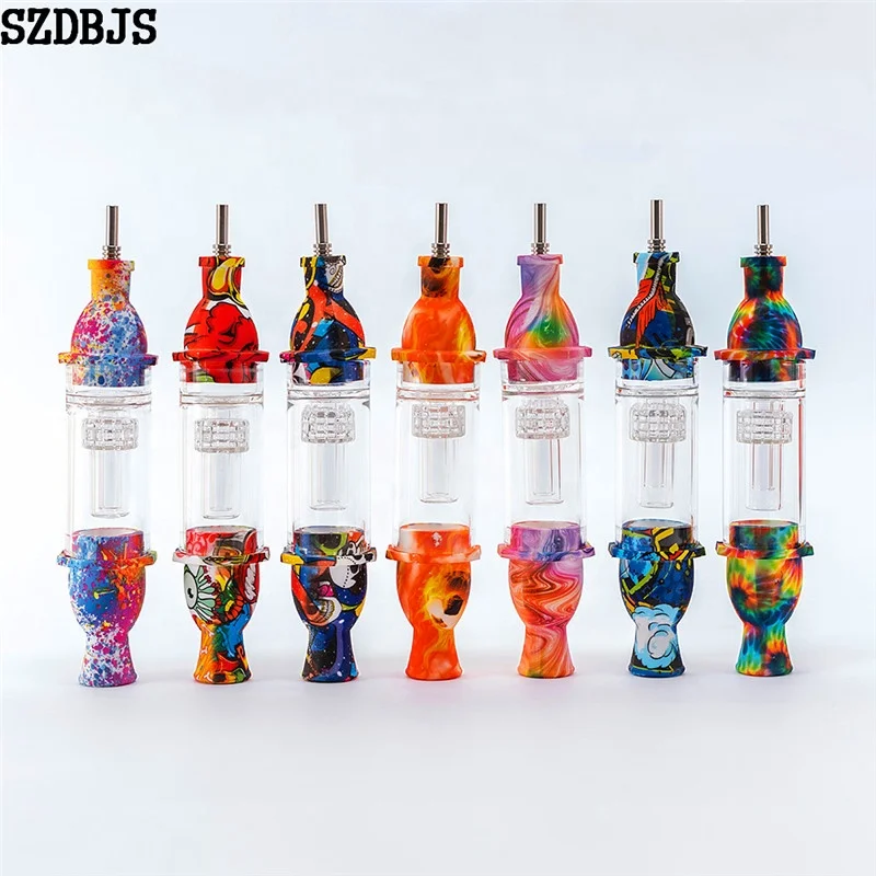 

Nectar Honey Straw Collector Sets Kits Glass Filter Titanium Nails Hand Pipes Dabs Oil Rig Silicone Smoking Pipe, Mix color