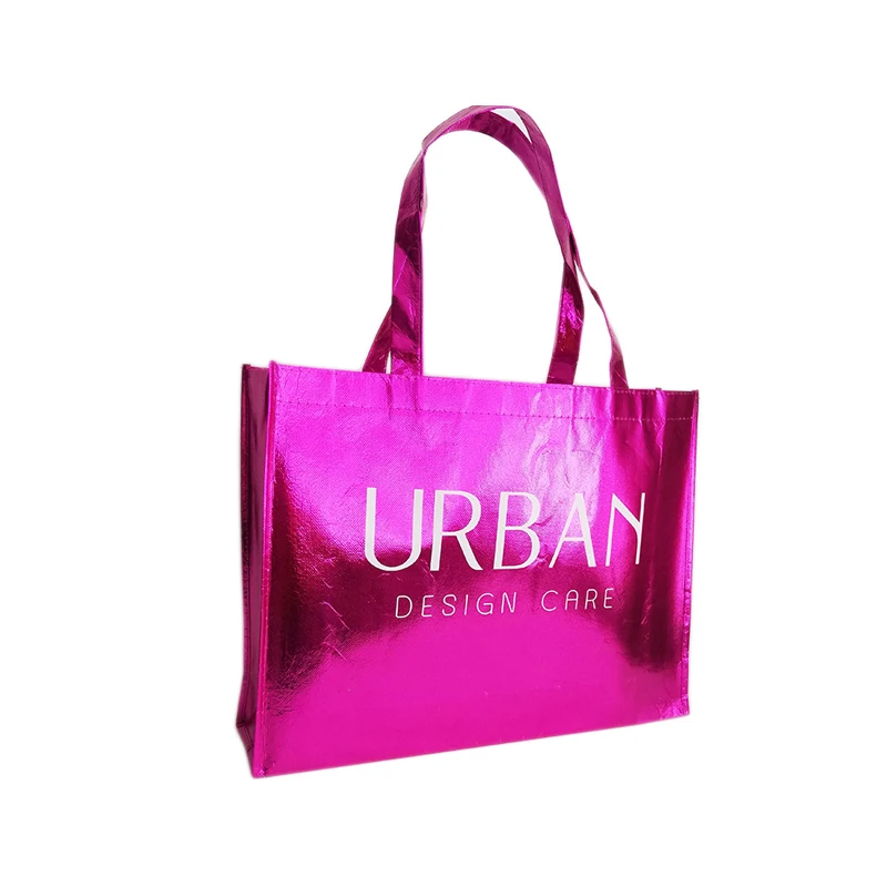 

Fashionable Laminated Non Woven Shiny Fabric Clothing Shopping Bag with Logos Printed Promotional Tote Bags