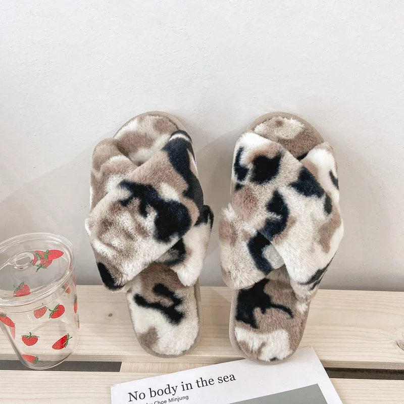 

Wholesale Women Faux Fur Slippers Ladies Soft Comfortable Flat Indoor Fur Slides