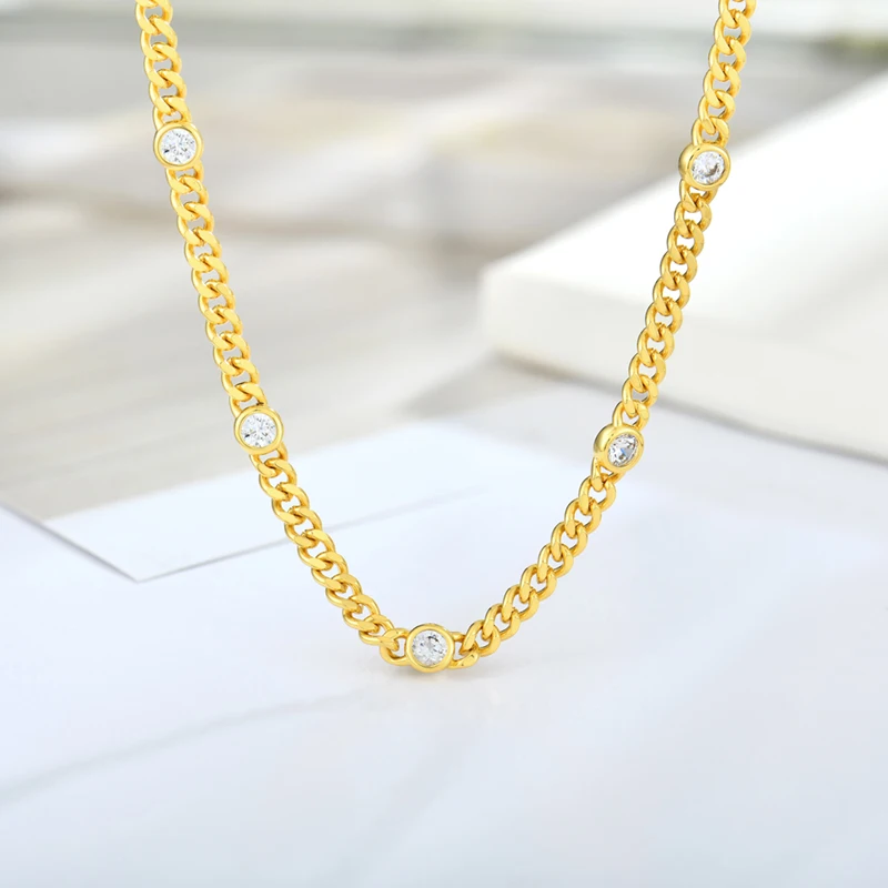 

Fashion men jewelry Diamond cuban link chain 18k yellow gold hip hop necklace