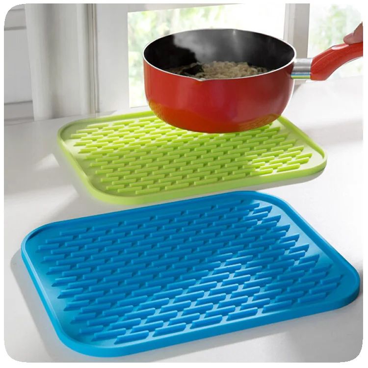 

Wholesale Silicone Anti-scalding Padding Square Non-slip Coaster Tableware Drain Pot Mats/pan/dish/placemats, Blue, green, gray, light green