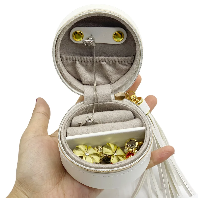 

Small Travel Jewelry CaseTravel Mini Desk Organizer Portable Display Storage Case for Girls Women Best Gifts Choice, Blue,white