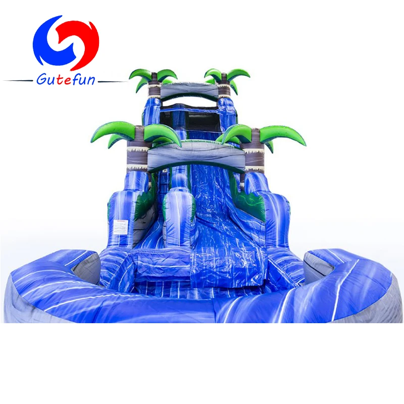 

GUTEFUN unique fun summer holiday party Blue crush tropical inflatable water slide with plunge splash swimming pool