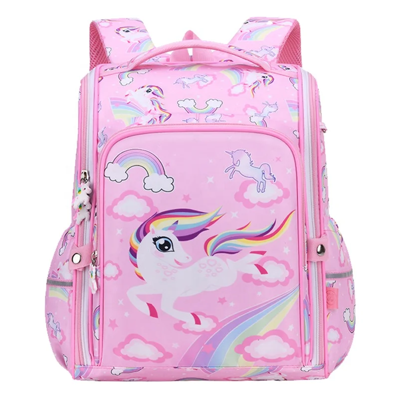 

China Manufacturer Mochila Escolar Kids Unicorn Durable Foldable Backpack Students School Bags, Red green pink