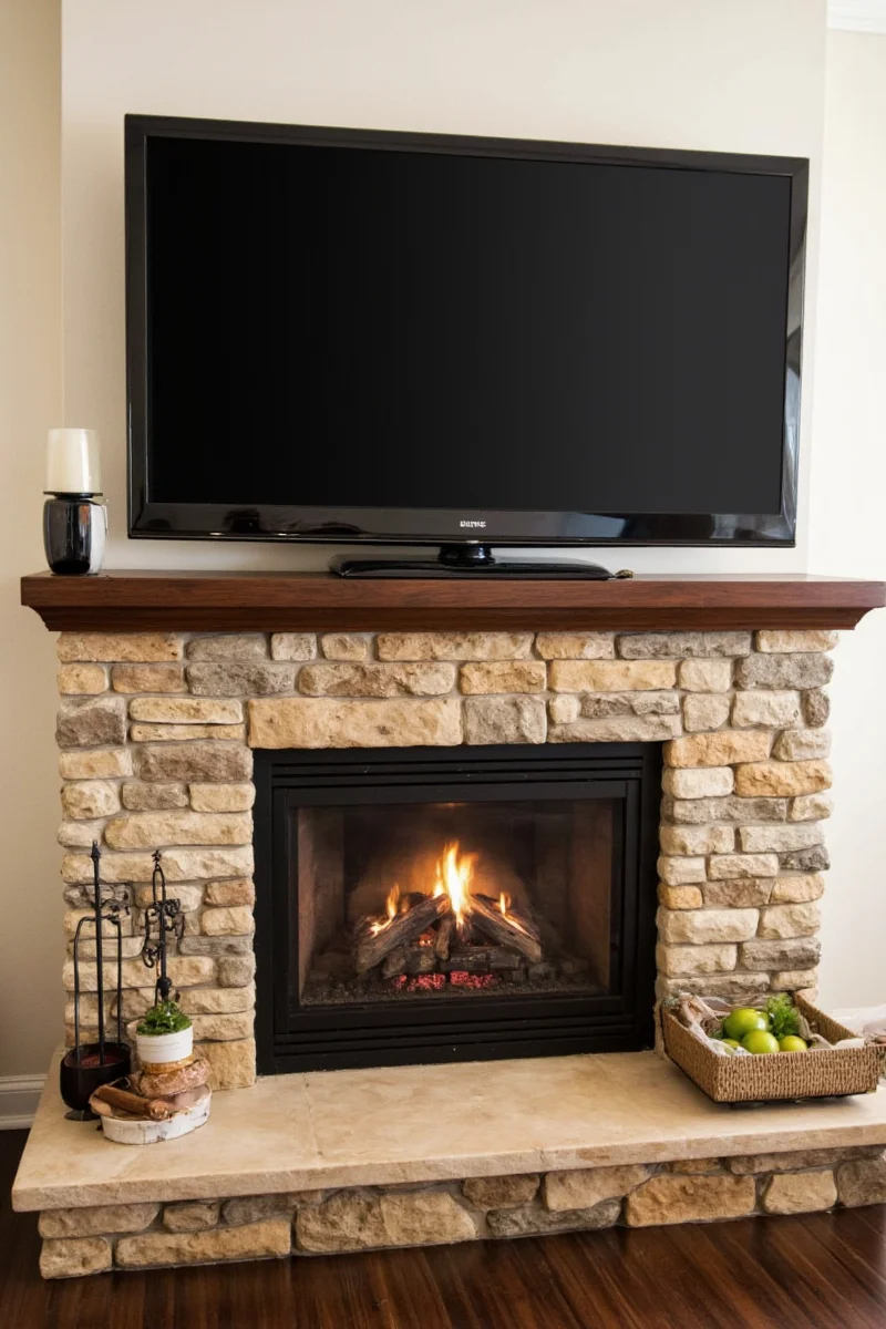 Decorative ceiling panel lowering visual height of TV