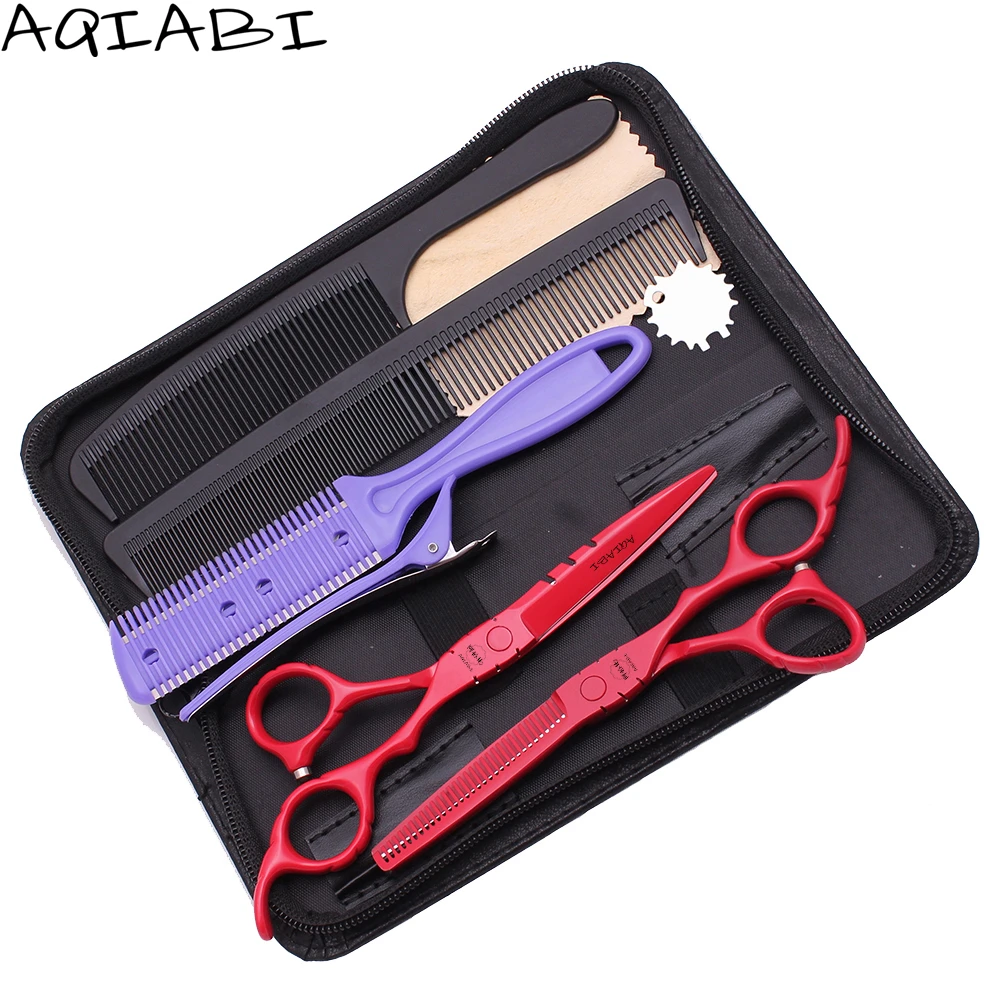 

Professional Barber Scissors Hair Cutting Scissors 5.5" 6'' AQIABI 440C Red Thinning Scissors A1010