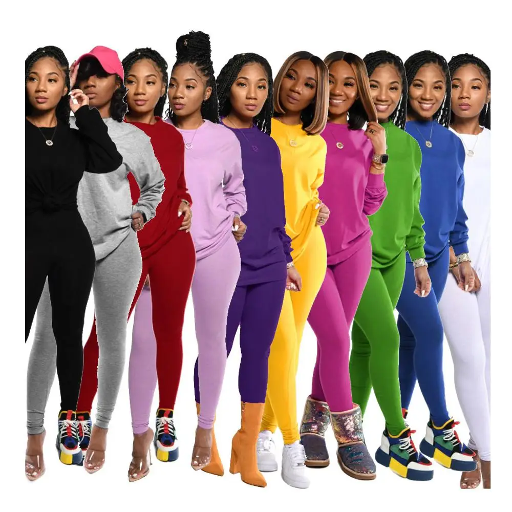 

2021 new arrival spring customize logo plain lady causal plus size sweatsuit set 2 piece fitness womens tracksuit, As pictures showed