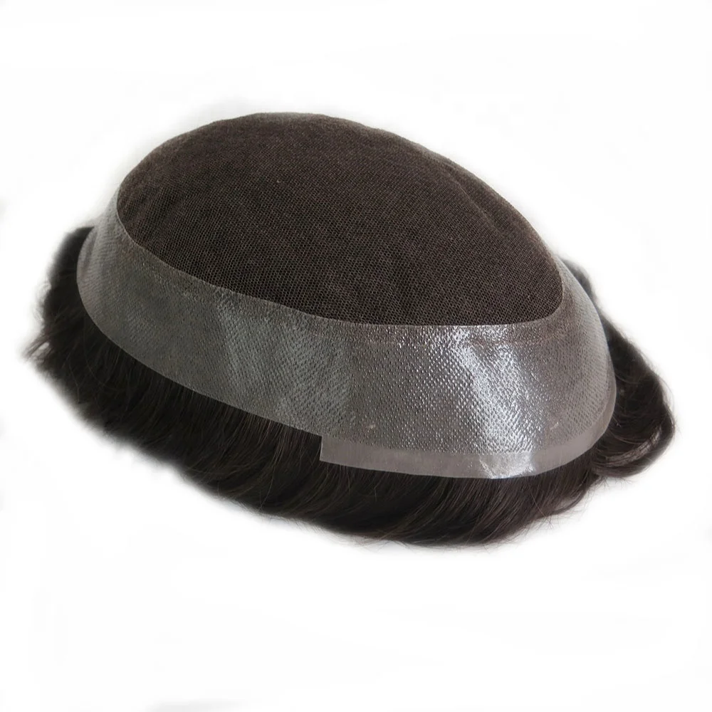 

Stock human hair toupee hair replacement men's wigs lace base with poly around ready for shipment