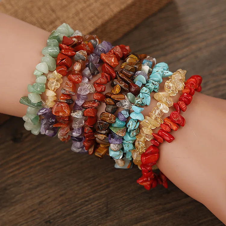 

Hot Natural Colorful stone healing bracelet 7 chakra Irregular Chips Stone bracelet for unisex accessories jewelry