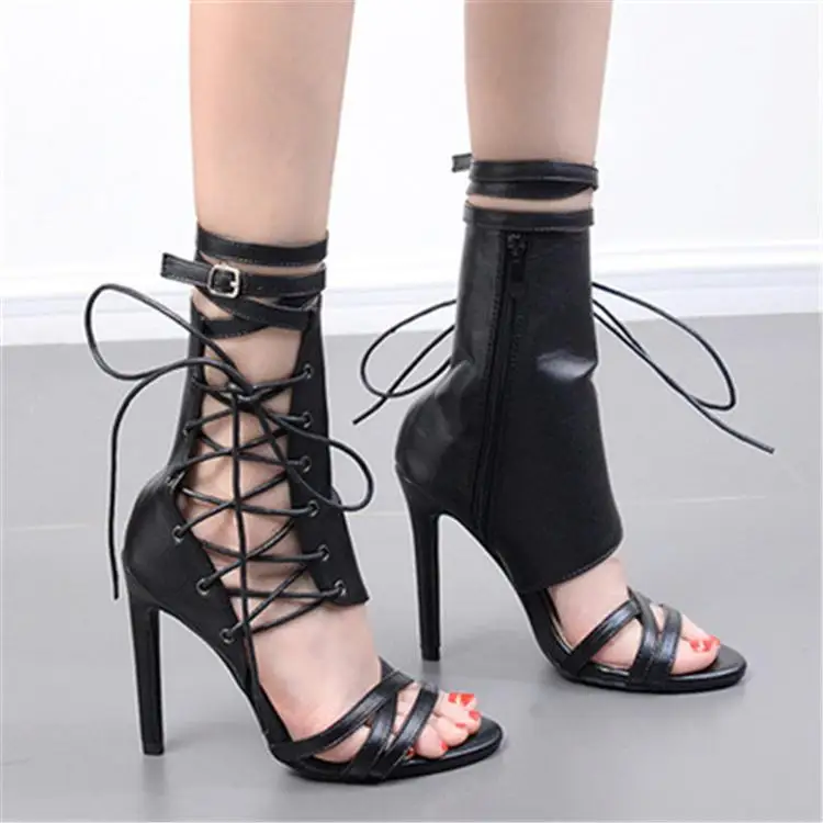 

Women Pu Bandage Elegant Leather Big sizes High Heels Shoes 2021