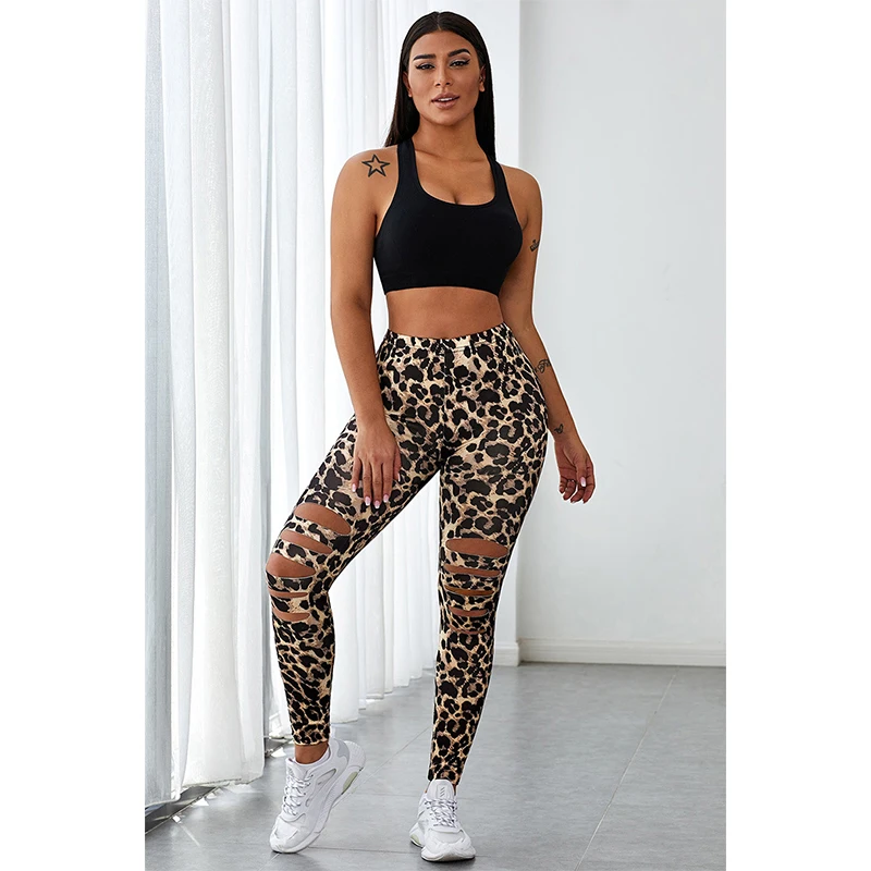 

LC76002 2020 Fall Fashion Tight-fitting Hole Sports Pants Leggings, Picture