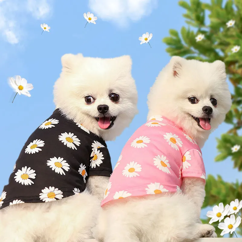 

Best Selling Pet Cat Puppy Dog Clothes Teddy Bulldog Pet Outing Daisy Vest Dog Clothes Wholesale, 3 colors
