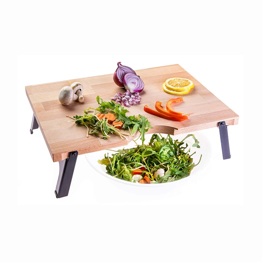 

Original Raised Wooden Cutting Board With Foldable Legs Cut Into Bowl Large Fine Hard Wood Butcher Block Oiled Non-Warpi