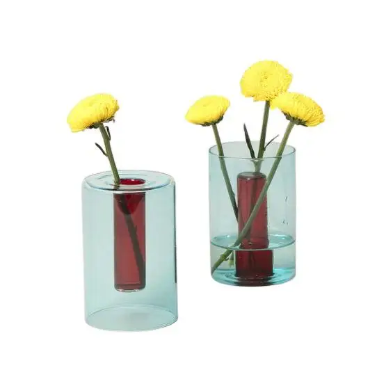

Custom Blown Home Decorative Tall Colored Double Walled Borosilicate Cylinder Reversible Glass Vases for Christmas, Customized