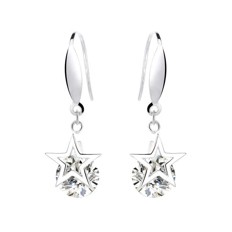 

Rhinestone Gemstone Jewelry Fashion Women Jewellery 925 Sterling Silver Star Drop Earrings 3.06G, White