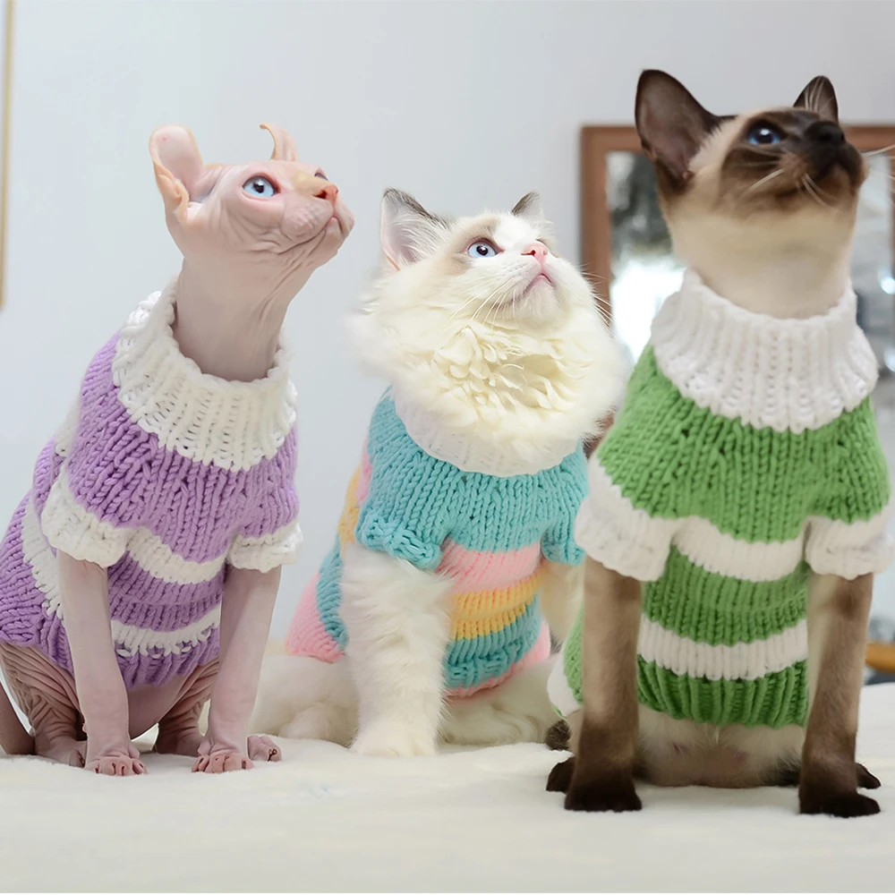 

2021 New pet supplies pet dog cat striped handmade sweater warm autumn and winter pet clothes