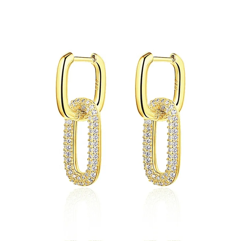 

fashion silver jewelry gold vermeil rectangle huggie Hoops earring