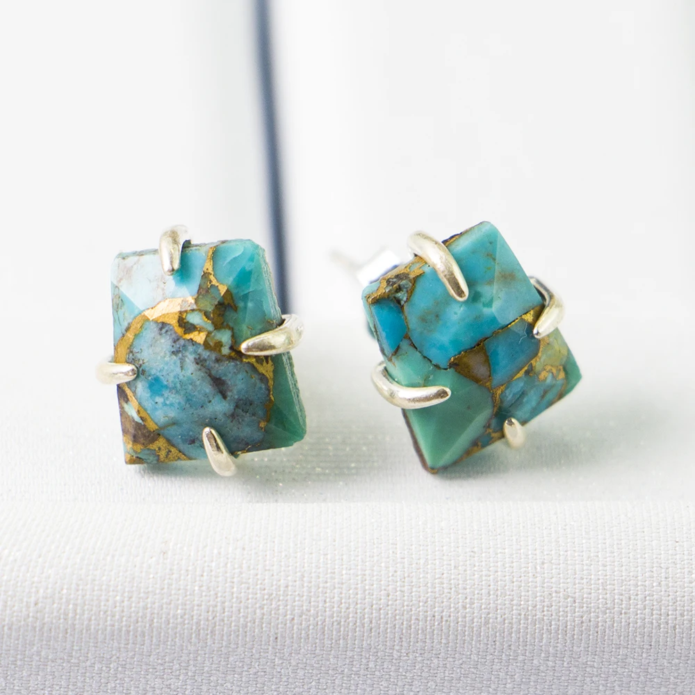 

LS-A2719 new arrival natural raw gemstone studs earring jewelry,mini turquoise stone studs earrings for women jewelry