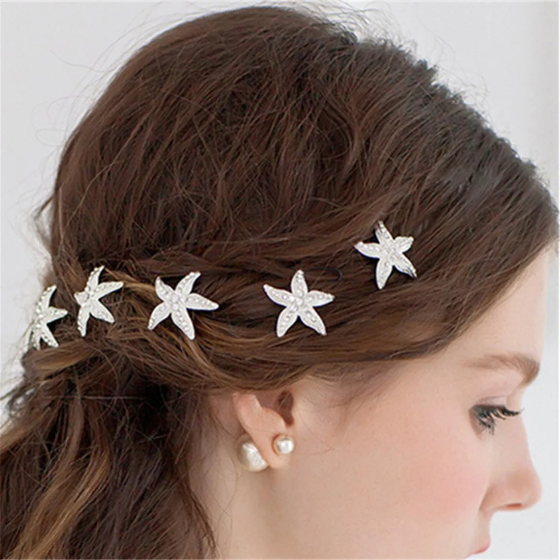 

Delicate starfish bridal disc hair ornament zircon flower u-shaped star clip