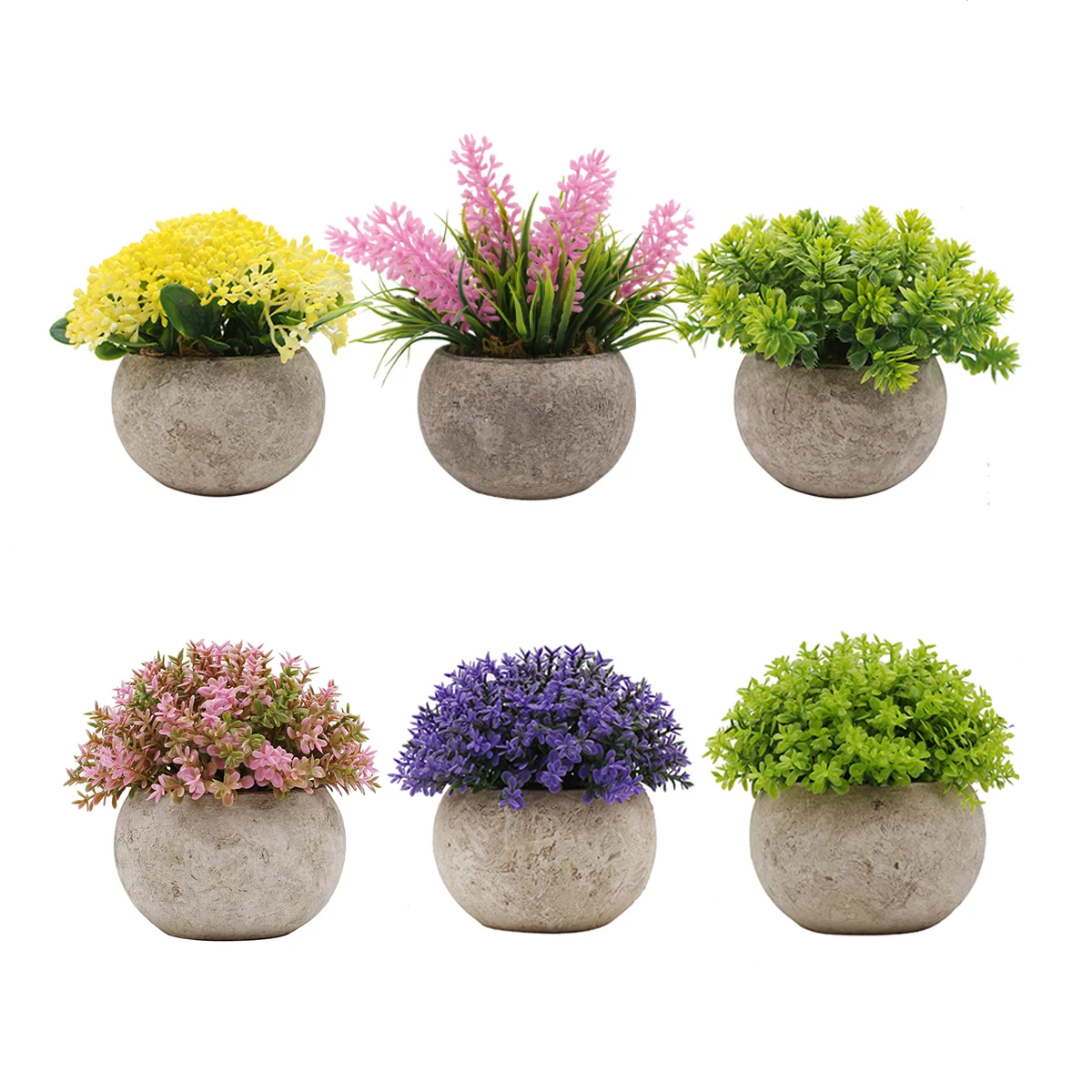 

Various Potted Plants Small Table Bonsai Artificial Plastic Flowers with Ball Shaped Pulp Basin, Customized