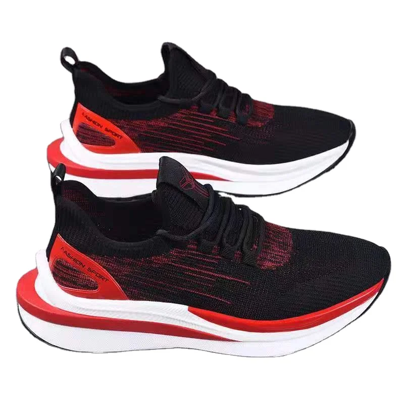 

chinese cheap breathable mesh lightweight sneakers walking style white mens casual sport summer trainers shoes, Custom ( black&red)