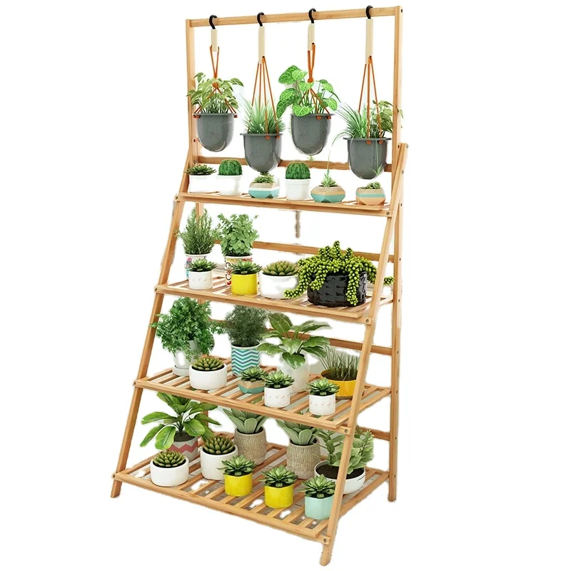 

Collapsible Plant Rack Bamboo Flower Stand Flowerpot Shelf For Living Room Garden Patio Outdoor Indoor Plants Pots Shelves, Natural&customized