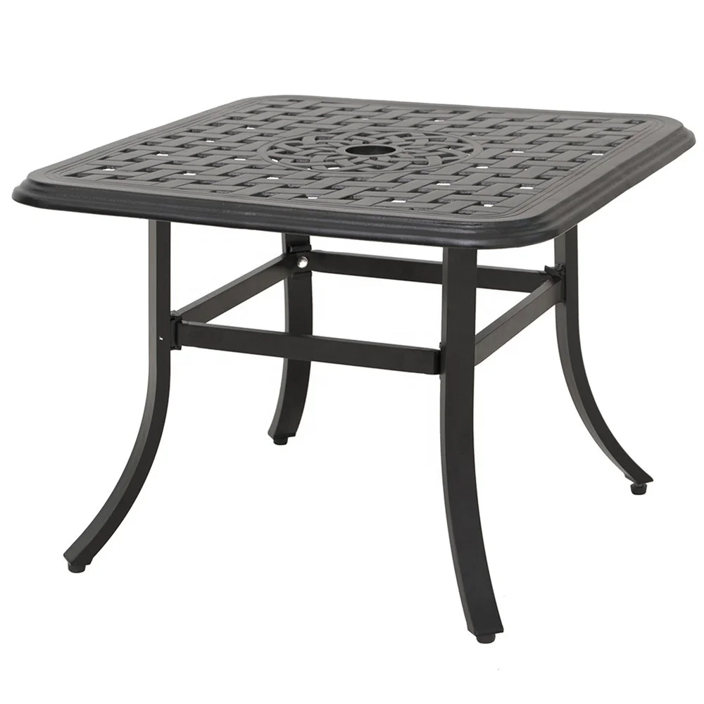 Cast Aluminum Black Square Patio Side Table Outdoor Market Umbrella Coffee Bistro Table With Center Hole Buy Coffee Bistro Table Market Umbrella Table Table With Center Hole Product On Alibaba Com