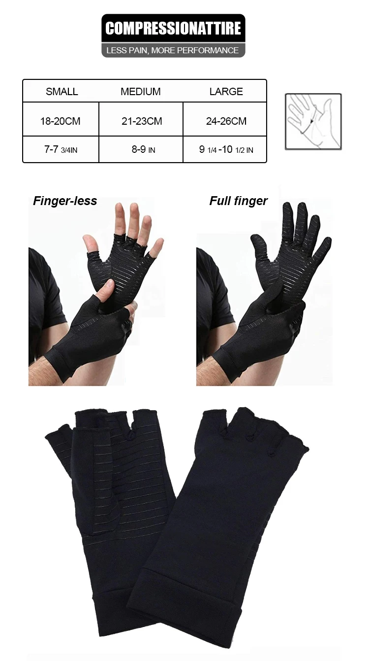 Copper nylon compression fingerless gloves