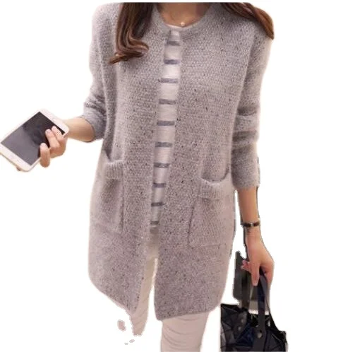 

Hot sale crew neck open front winter thick mohair loose women plus size cardigan sweater coat, Grey,deep grey,navy,bordeaux